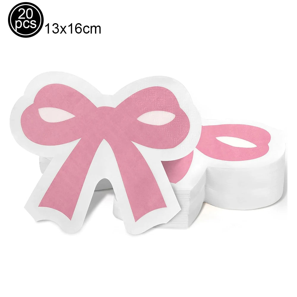 10pcs Bow Cupcake Toppers Birthday Bowknot Ribbons Coquette Pink Bow Cake Decors Bridal Baby Girls Wedding Party Supplies