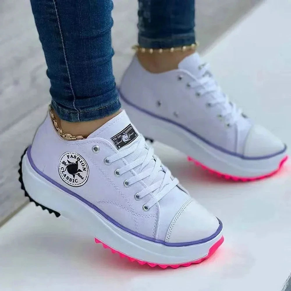 Women Shoes Classic White Canvas Sneakers Fashion Platform Women Casual shoes High Quality Lace-Up Feamle Tennis Shoes 35-43