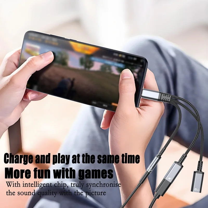 PD 60W Type C to Dual Type C 3.5mm Headphone and Charger Adapter 3 In1 USB C to AUX Audio Jack Dongle Cable For Samsung IPhone16