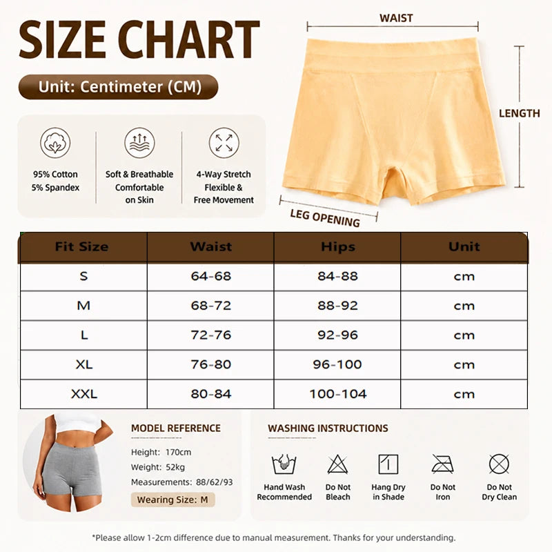 3Pcs Women Cotton Safety Short Seamless Boxer Briefs High Waist Soft Skin Friendly Ladies Anti-Ride Leggings Under Dress Panties