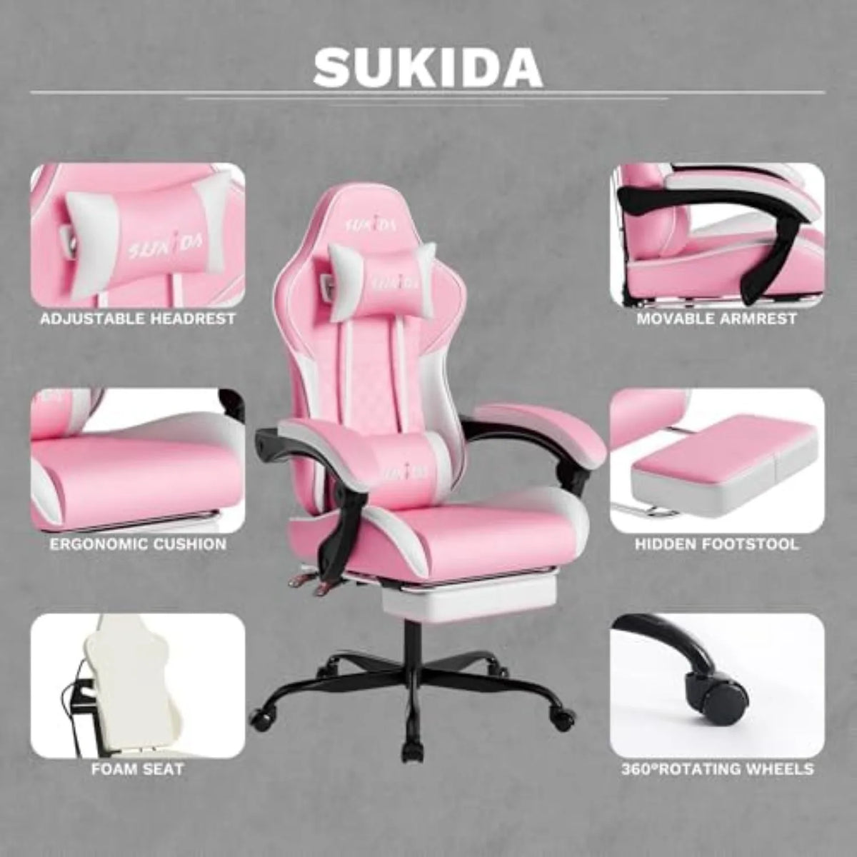 Ergonomic Video Gamer Chairs Gaming Computer Chairs Gamer Chairs for Adults Massage Lumbar Support Swivel Height