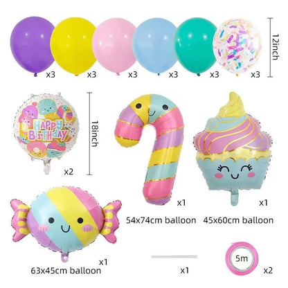 23pcs Summer Cute Ice Cream Candy Ice Cream Aluminum Film Balloon Children's Birthday Party Decoration