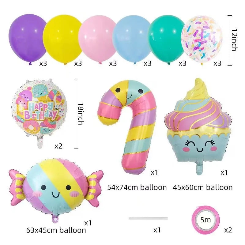 23pcs Summer Cute Ice Cream Candy Ice Cream Aluminum Film Balloon Children's Birthday Party Decoration