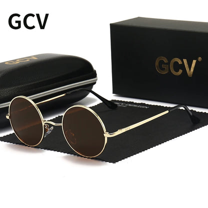 GCV Brand Copper Alloy Steampunk Round Polarized Sunglasses Vintage Men Women Male Female Sun Glasses Classic UV400 Metal