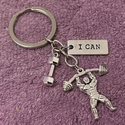 Barbell, Dumbbell, Kettlebell, Fitness Motivational Keychain, Gym Gift