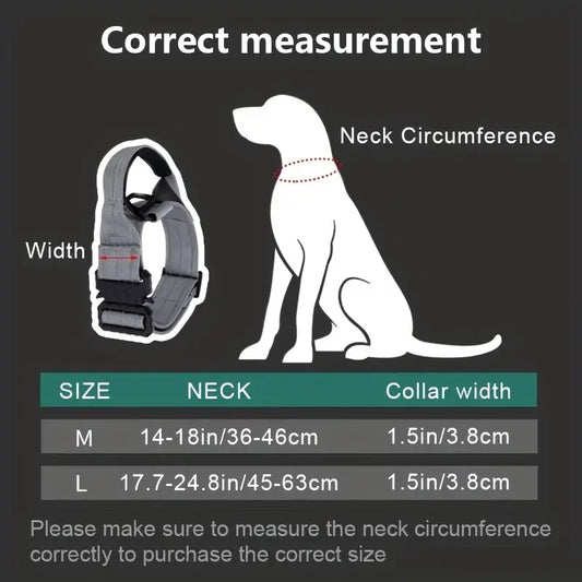Medium Large Durable Tactical Collar] Durable Tactical Training Dog Collar - High-Strength Nylon, Reflective, With Handle - Perf