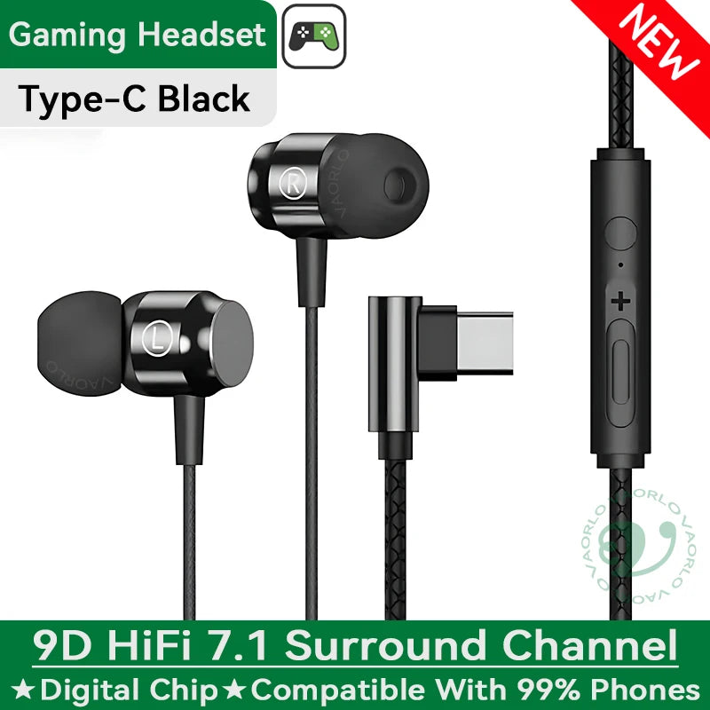 NEW 9D HIFI heavy bass gaming headset 3.5MM AUX/Type-C Digital Chip magnetic music earbuds in-ear headphones For Samsung/iPhone