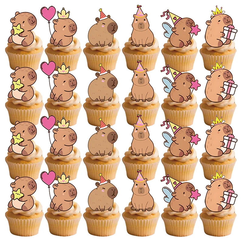 Lovely Cartoon Capybara Cake Topper Paper Birthday Dessert Inset Disposable Kids Birth Baby Shower Cupcake Toppers Party Supply
