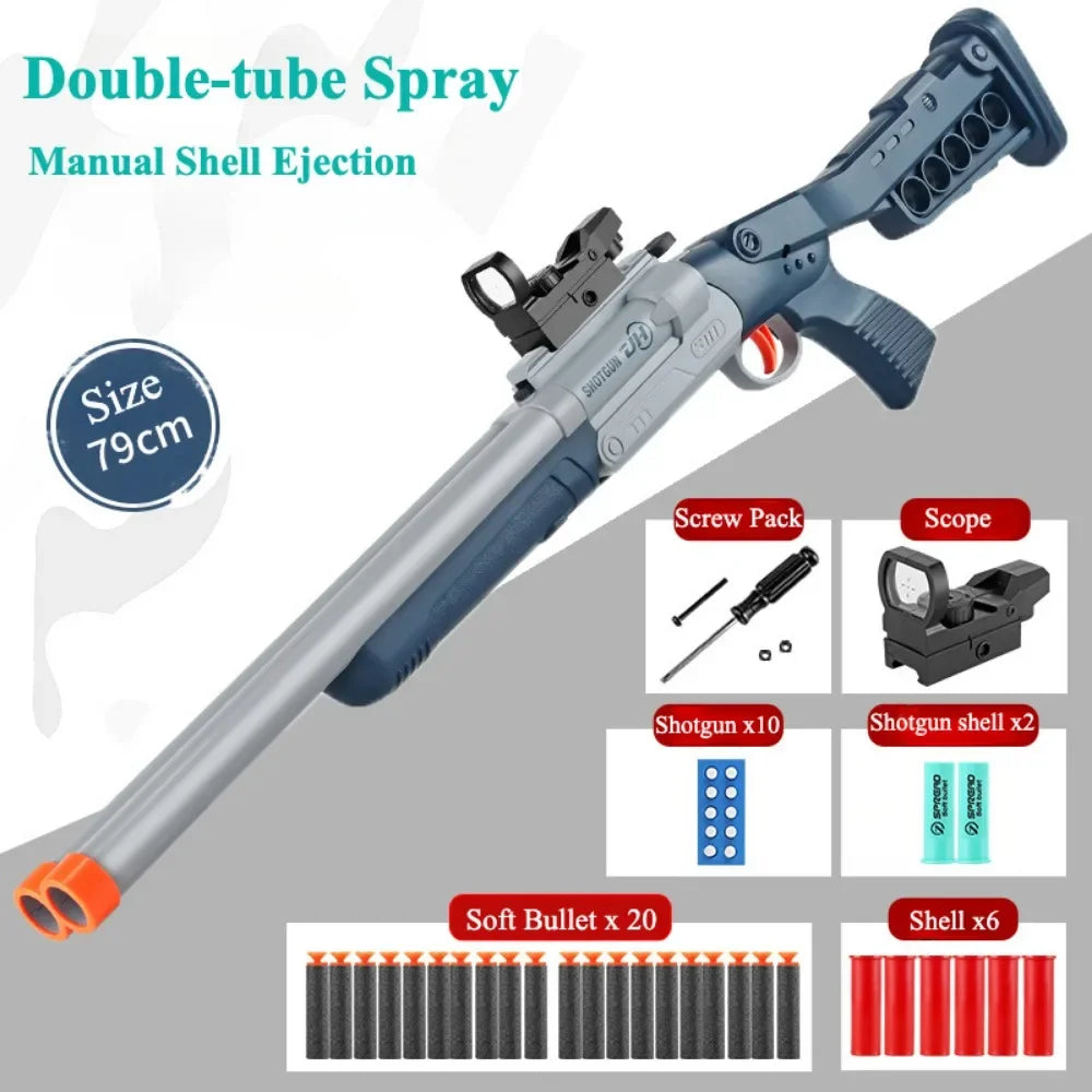 Double-barreled Toy Gun Realistic Soft Bullet Blasters Educational Shooting Toy Shotgun Gifts for Boys Christmas Birthday