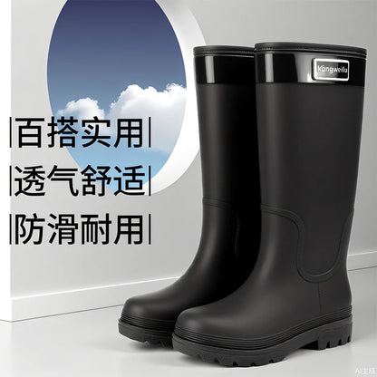 High-top rain boots, women's rain boots, lined adult outer wear, waterproof hiking boots, anti-slip shoes, durable sole