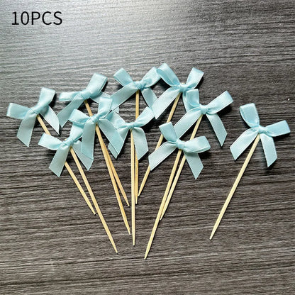 10pcs Pink Bow Cupcake Topper Plugin Dessert Baking Decoration Birthday Themed Party Cake Top Cover Bow Dessert Topper Decor
