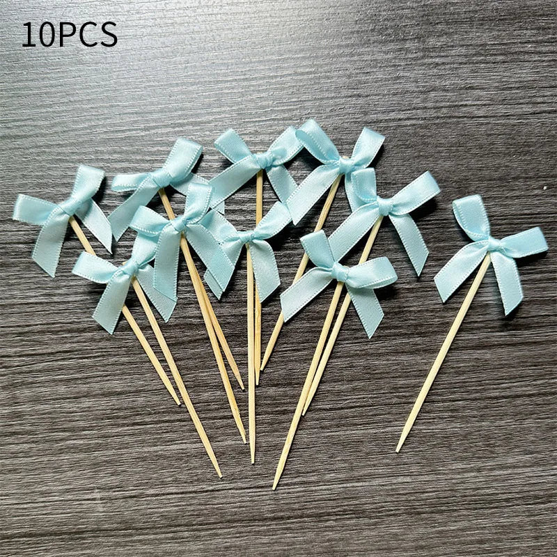 10pcs Pink Bow Cupcake Topper Plugin Dessert Baking Decoration Birthday Themed Party Cake Top Cover Bow Dessert Topper Decor