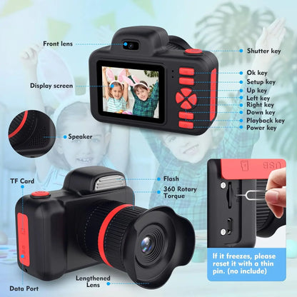 Kids Camera Toys Flash 1080P Photo Video Mini Camera 2.0 Inch Screen Long Lens Zoom Child Digital Camera Birthday Festvial Gifts