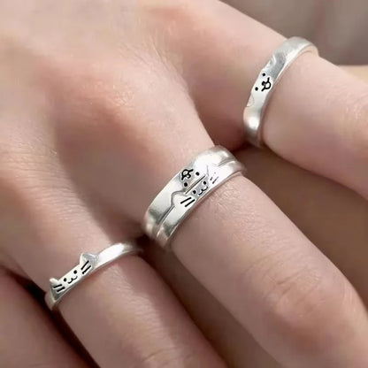 2pcs Kawaii Cat Dog Animal Couple Ring for Women Men 2026 Fashion Size Adjust Lover Rings Valentine's Day Party Jewelry Gifts