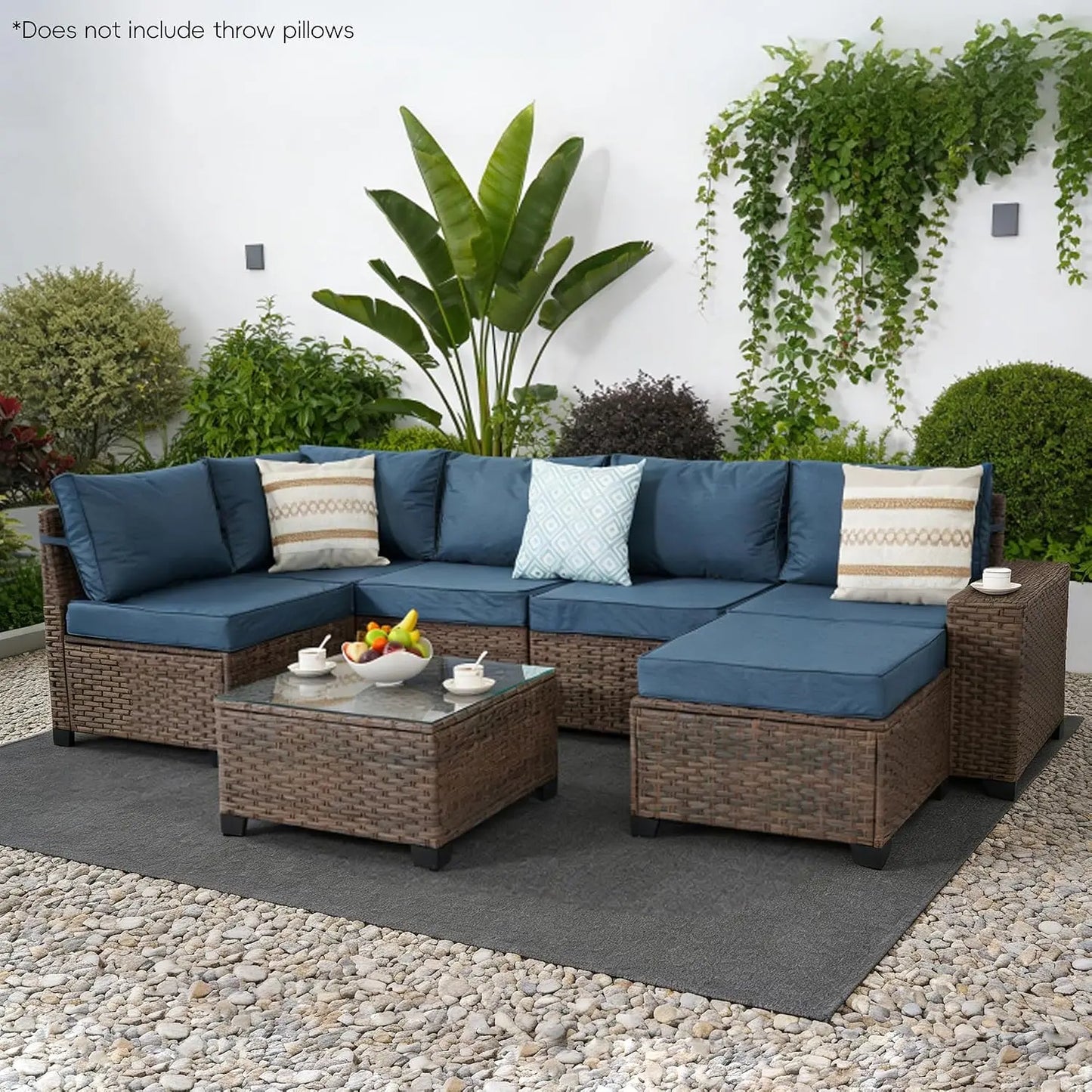 7-Piece All-Weather Wicker Outdoor Sectional Sofa with Coffee Table for Porch, Custom