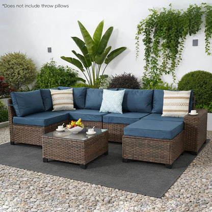 7-Piece All-Weather Wicker Outdoor Sectional Sofa with Coffee Table for Porch, Custom