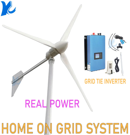 REAL POWER 2000W Home Grid Tie System 2KW Wind Turbine Generator With On Grid Inverter 1000W Horizontal Windmill MPPT Regulator