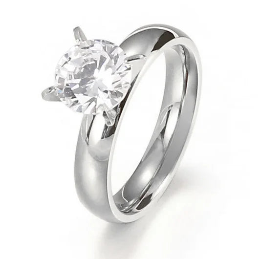 Minimalist Women's Wedding Rings with 4MM Cubic Zirconia Simple Elegant Female Finger Accessory Engagement Bands Jewelry
