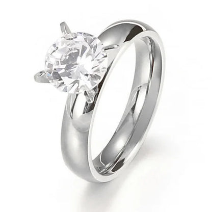 Minimalist Women's Wedding Rings with 4MM Cubic Zirconia Simple Elegant Female Finger Accessory Engagement Bands Jewelry