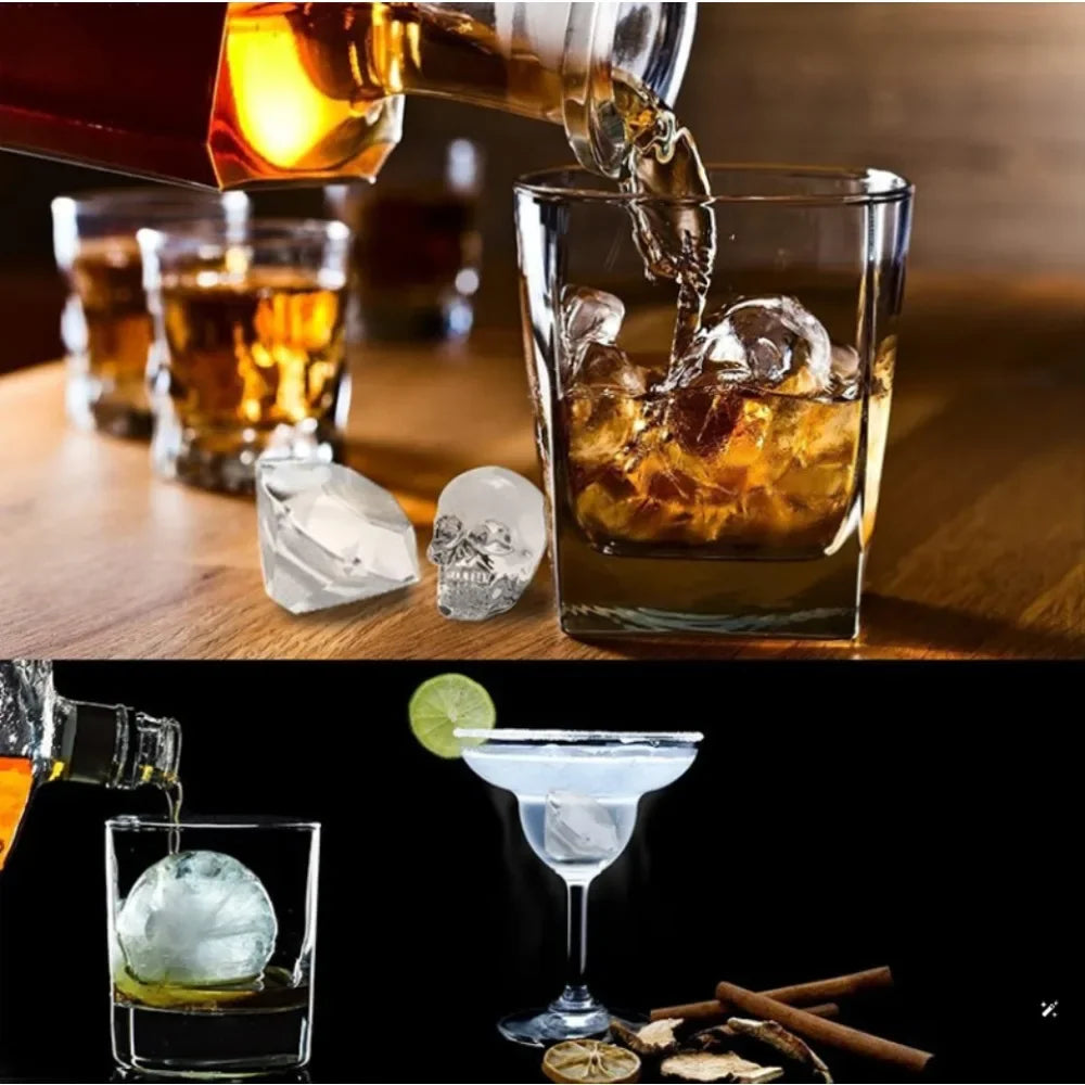 3D Skull Diamond Ice Ball Silicone Mold Tray for Whiskey Cocktail Easy Demold Reusable Bar Party Supplies Reusable Bar Party