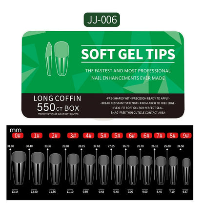 550pcs Translucent Frosted Nail Tips Soft Almond Coffin Square Acrylic Soft Full Cover False Nails Matte Press On Nails Manicure