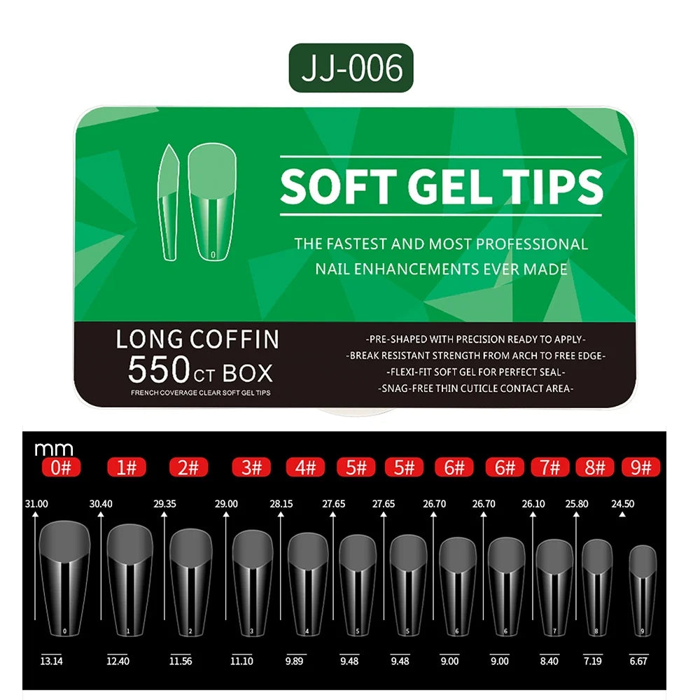 550pcs Translucent Frosted Nail Tips Soft Almond Coffin Square Acrylic Soft Full Cover False Nails Matte Press On Nails Manicure