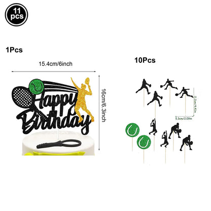 Tennis Cake Topper Happy Birthday Sign Cake Decorations Boy Man Tennis Racket Ball Player Sport Theme Birthday Party Supplies