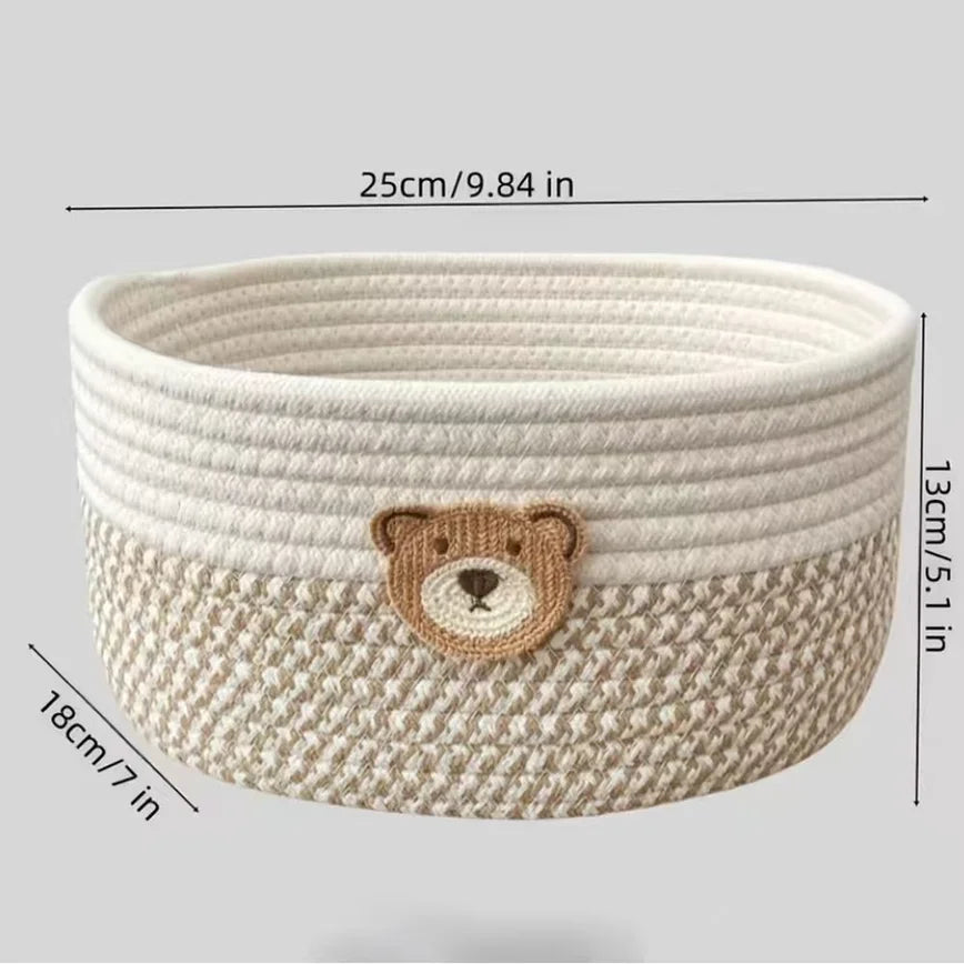 Cute Bear Fabric Storage Basket Woven Organizer Bin for Toys Clothes Home Bedroom Living Room Decorative Storage