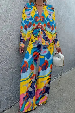 Summer Casual Shirts Two Piece Outfits 2 Pieces Set For Woman New In Matching Sets Blouse For Woman Temperament Vacation Printed