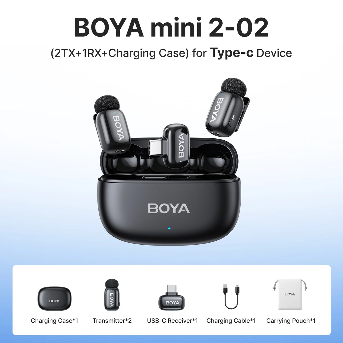 BOYA Mini 2 Wireless Lavalier Microphone AI Noise Reduction Mini Mic for iPhone 6-14/15-17 USB-C Android Phone Video Recording