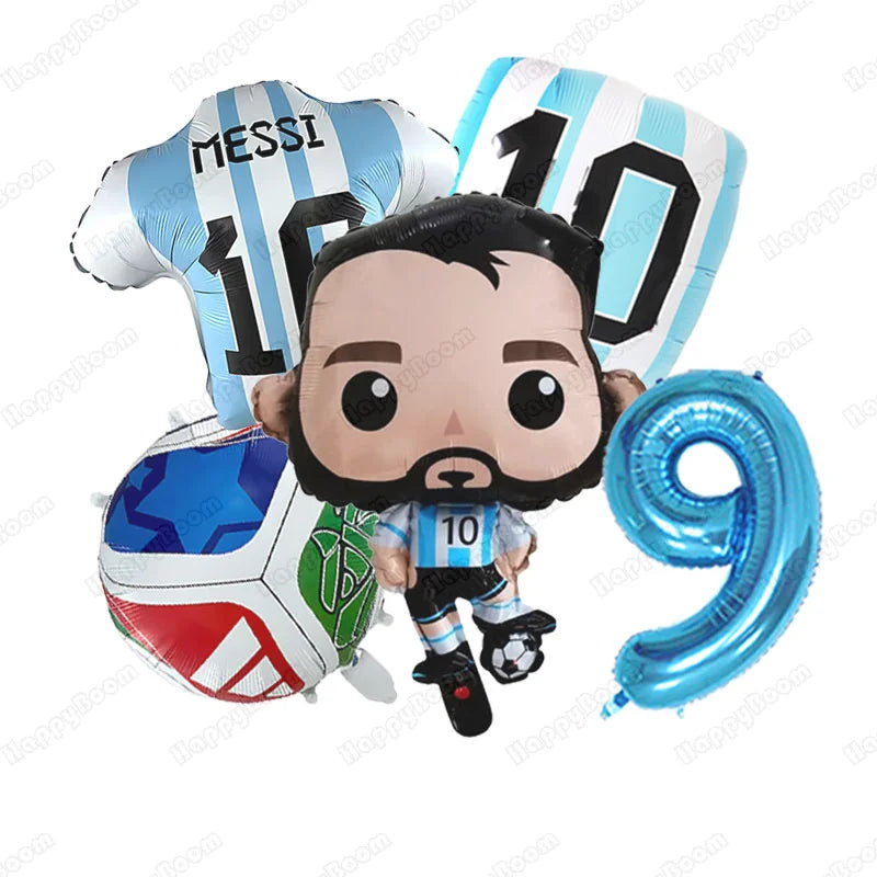 5Pcs Messi Soccer Birthday Aluminum Film Balloons Set Football Themed Birthday Party Decoration Supplies Party Photo Prop