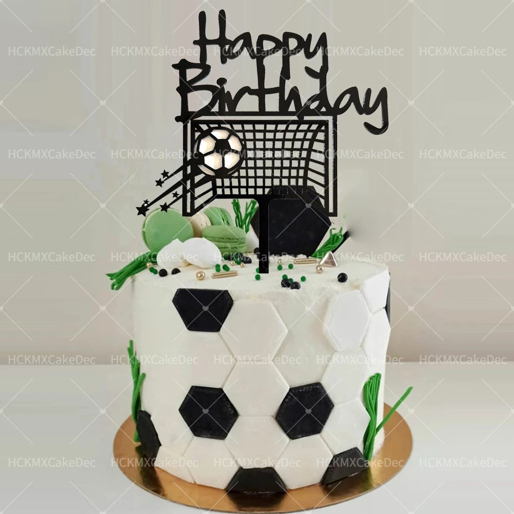 Soccer Themed Happy Birthday Cake Topper Set Acrylic Football Goal Soccer Ball Cake for Birthday Sports Party Decor Supplies