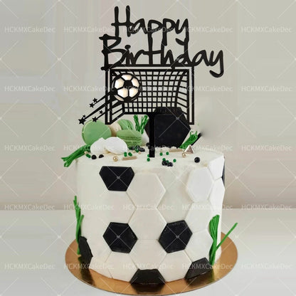 Soccer Themed Happy Birthday Cake Topper Set Acrylic Football Goal Soccer Ball Cake for Birthday Sports Party Decor Supplies