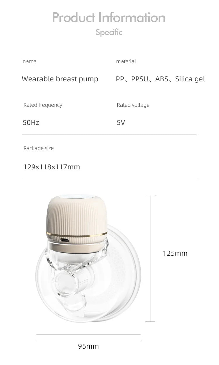 Wearable Electric Breastmilk Pump Handsfree BPA Free With 3 Mode 9 Levels Adjustable Low Noise Wireless Breastfeeding Pump