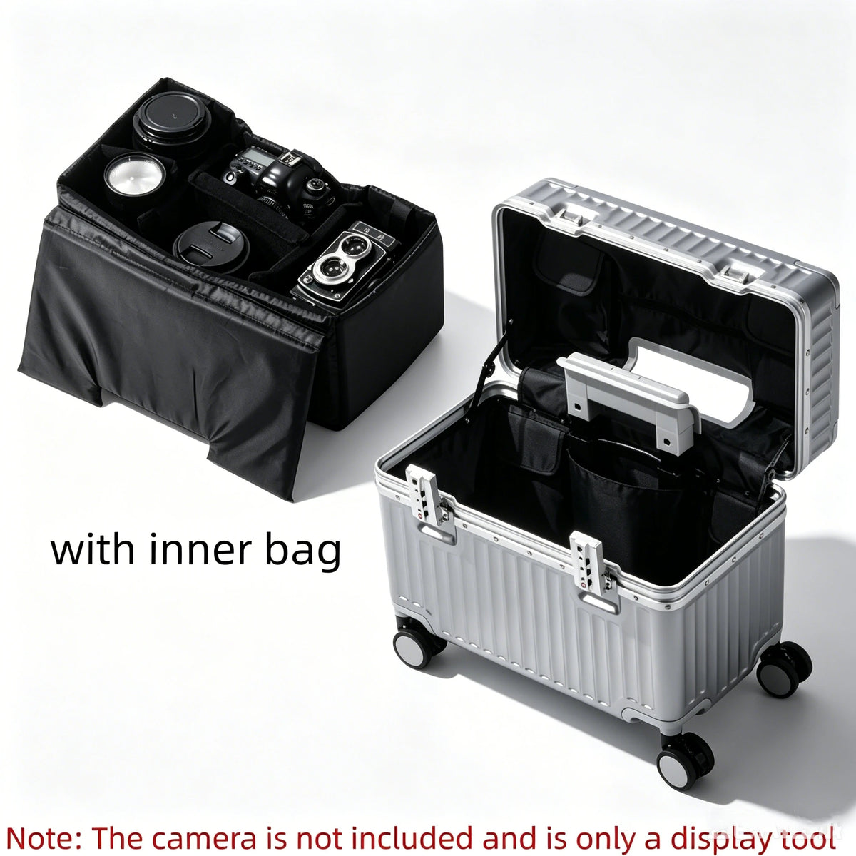 Top Opening Suitcase 18inch Boarding Carry-on Travel Photographer Rolling Luggage PC Material with Aluminum Alloy Frame TSA Lock