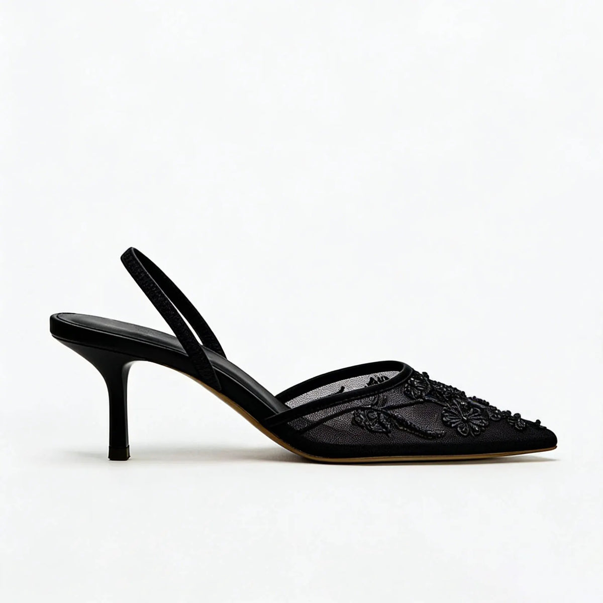 2026 Spring/Summer New Women's Shoes Champagne Chinese Embroidery Mesh Pearl Pointed High Heels Thin Heels Baotou