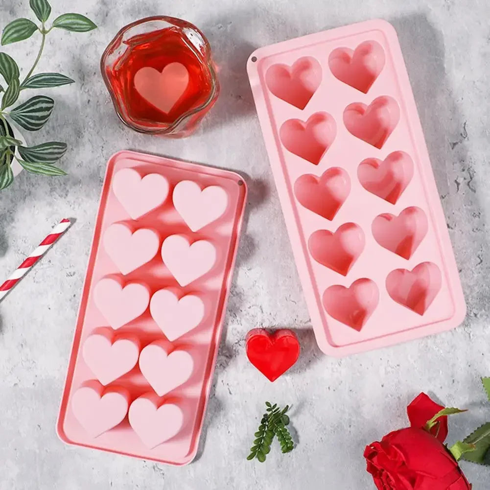 10 Grids Heart Shaped Silicone Ice Cube Trays Easy Release DIY Love Heart Ice Cubes Chocolate Candy Mold For Cocktails Ice Maker