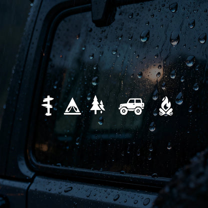 Camping Icons Outdoor Campfire Hiking Die Cut Vinyl Decal Sticker For Car Truck Motorcycle Window Bumper Wall Home Office Decor