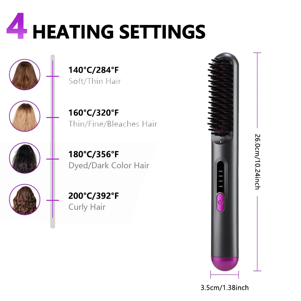 Cordless Hair Brush Straightener Electric Hot Heating Brush Negative Ion Hair Straightening Styling Comb Smoothing Nourish Hair