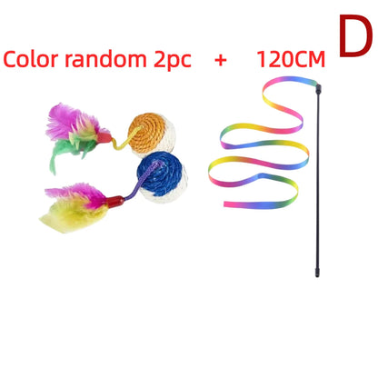 Interactive Cat Toy Handfree Cat Stick Kitten Rainbow Strips Stick Toy Suction Cup Feather Wand Pet Supplies Simulation Feather