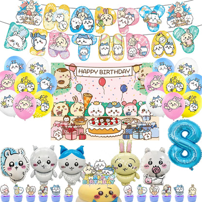 Chiikawa kawaii Happy Birthday Party Decorations Cute plate Banner Cake Topper Flag Balloons Disposable tableware Decorations