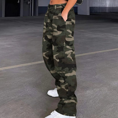 Premium Soft Women's High Waist Cargo Pants Camouflage Print Loose Fit Full Length With Pockets Casual Style OEM Factory Direct