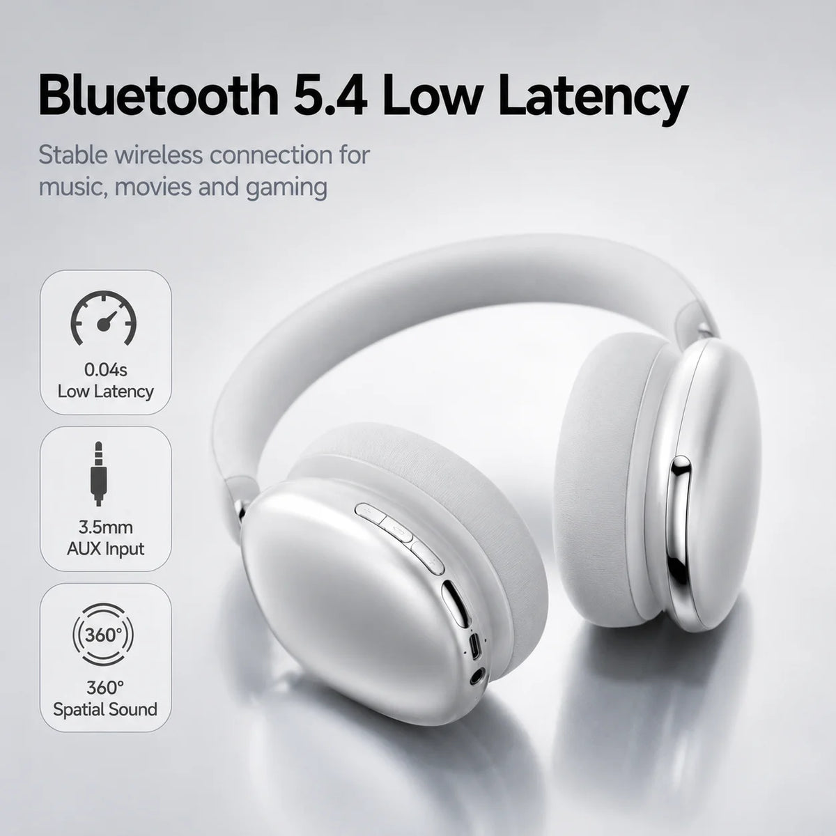 Hybrid ANC Headphones Bluetooth 5.4 Wireless Earphones Over Ear Noise Cancelling Headset 40mm Driver HiFi Stereo 50H Playtime