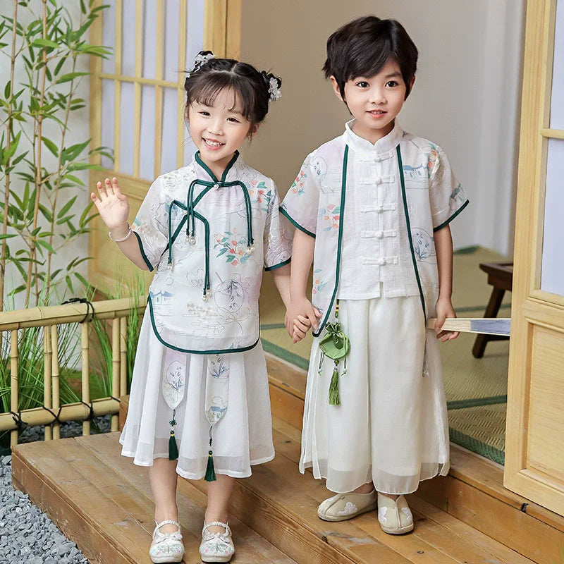 Fashion Hanfu Girl Suit Tang Costume Summer Chinese Style Boy Set Children's Sets Casual Kids Clothes Performance Baby Outfit