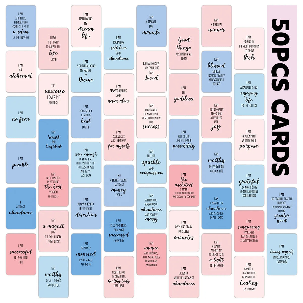 50pcs Women Affirmation Cards, Daily Positive Quotes, Self-Encouragement Motivational Cards for Mental Wellness, Gifts Idea