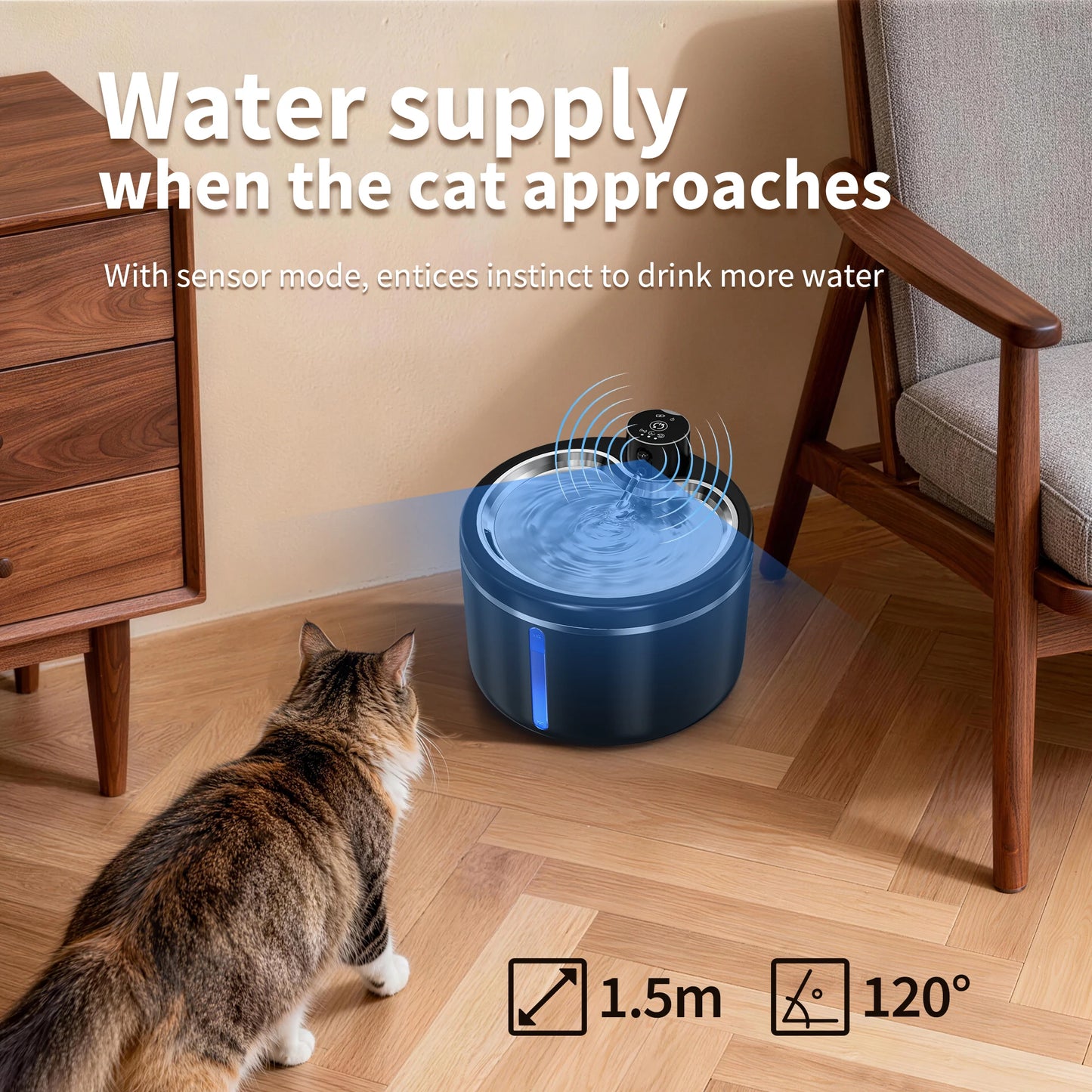 3L Cat Water Fountain Automatic Filter Pet Water Purifier 4000mAh Long-lasting Battery and Silent Pump with Stainless Steel Tray