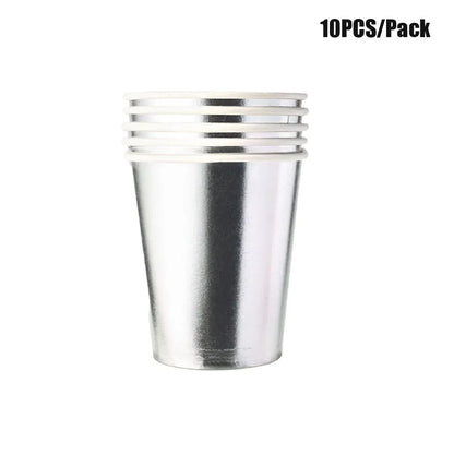 Shiny Silver Tableware Set Metallic Paper Plates Cups Holographic Tablecloth For Adult Birthday Wedding Party Decorations