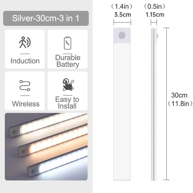 Under Cabinet Lights LED Motion Sensor Night Light Thin Rechargeable Dimmable Lamps Kitchen Cabinet Bedroom Wardrobe Lighting