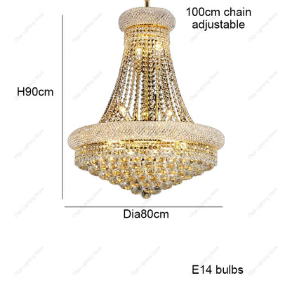 Gold Luxury Crystal Chandelier Lights 3000K 4000K Dimmable Chandeliers, Home Decor Hanging Lamps for Villa Duplex High-ceiling