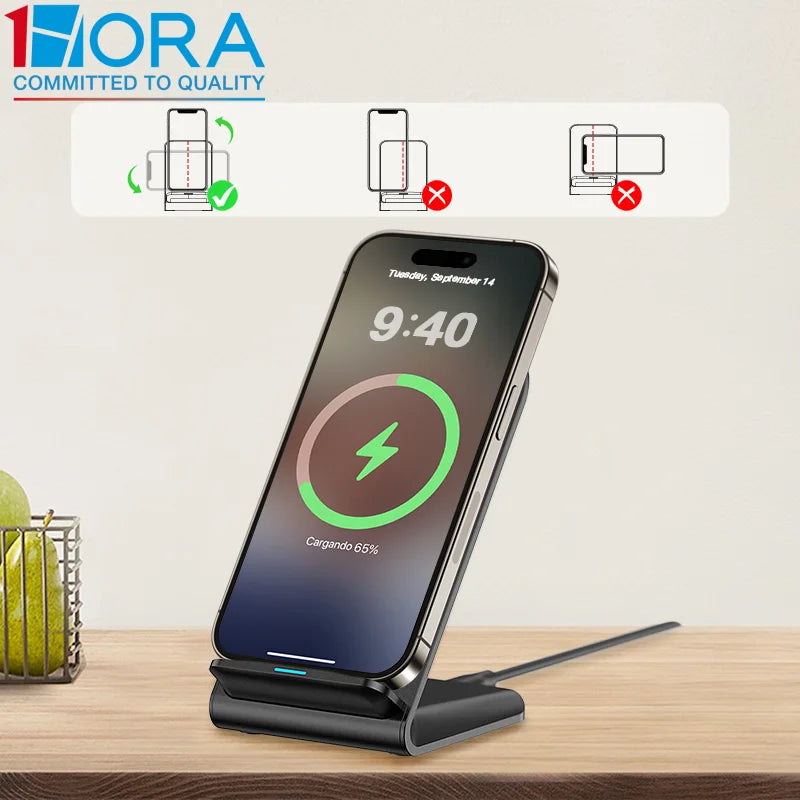 1HORA Wireless Charging Stand 15W Fast Charging Overload Protection 60° Angle Upright For Motorola and Sony Samsung iPhone
